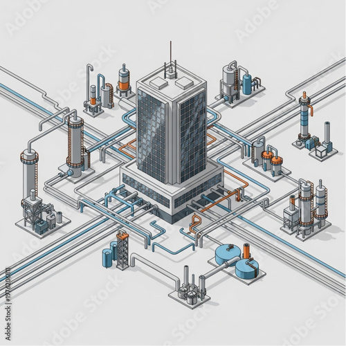 Isometric Industrial Complex - A Detailed Pixel Art Depiction of Modern Manufacturing.