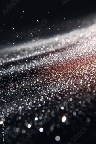 Macro close-up of glistening sweat droplets and sparkling light reflections on textured skin surface
