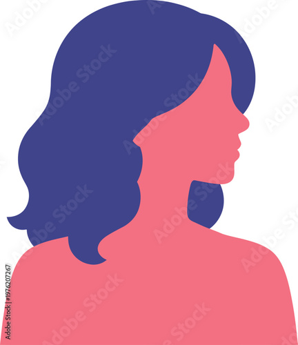 Simple illustration of a woman with blue hair and pink skin
