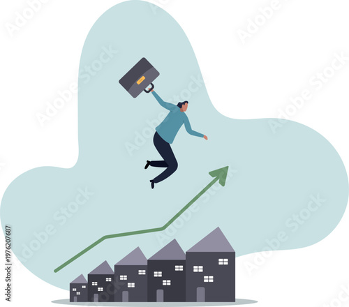 Housing price rising up, real estate or property growth.human life and situation.