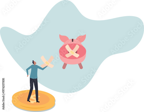 Fix financial problem, investment or saving impacted by crisis or inflation, bankruptcy, deposit or budget.human life and situation.