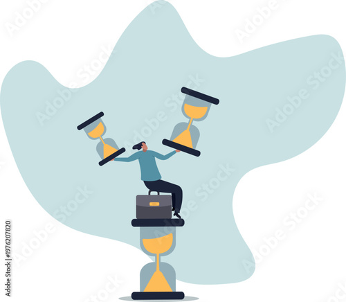 Wasting time waiting and never start new business, time fly or ineffective thinking or laziness.human life and situation.