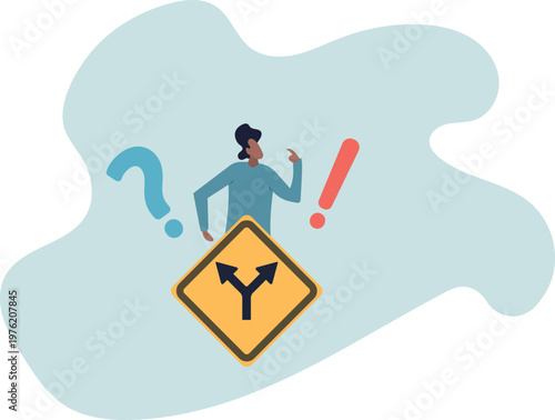 Decision to choose pathway, alternative or choice, deciding career path, determination or thinking to find solution .human life and situation.