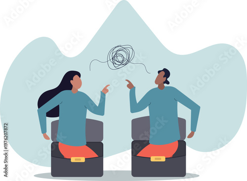 Different opinion, conflict or argument in meeting discussion debate, disagreement or fight, challenge dialog.human life and situation.