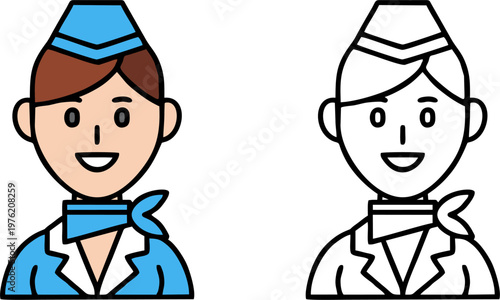Professional stewardess avatar wearing airline cabin crew uniform