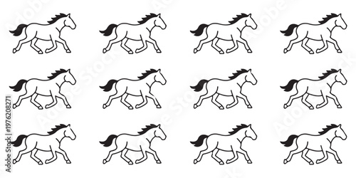 Horse Icon Pattern with Solid Black Mane and Tail Details