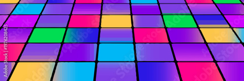 Banner for printing night disco parties. Retro vintage neon grid dance floor horizon 80s and 90s