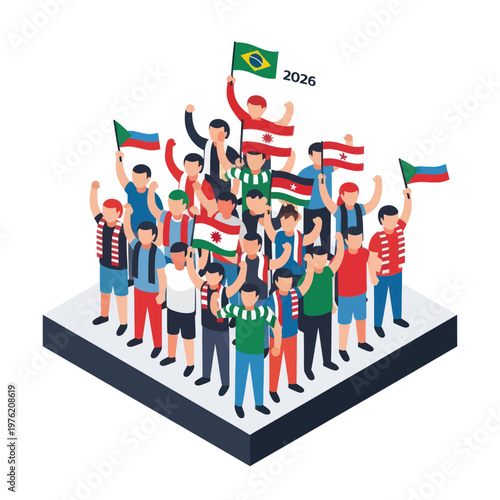 People holding national flags together.