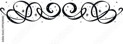 A black and white image of swirly lines with stars