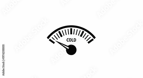Stylized gauge dial with markings and a pointer indicating "COLD