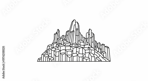 Stylized geometric mountain range with angular peaks and hexagonal bases