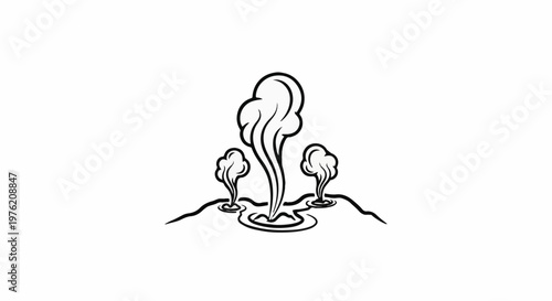 Stylized geysers erupting steam from the earth's surface