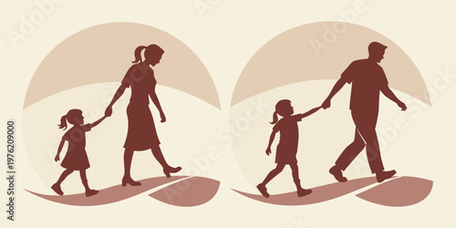 Silhouette illustration of parents and child walking together with holding hands silhouette together parenting childhood togetherness illustration conceptual guidance