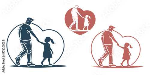 Heart shape graphic featuring silhouettes of father and daughter holding hands daughter silhouette illustration parenting relationship guidance minimalist togetherness