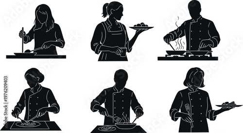 Silhouette of people working in a kitchen