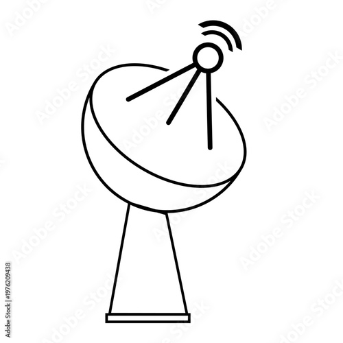 Satellite dish antenna receiving signal for communication. A detailed wireframe illustration of a satellite dish antenna in geometric vector style, suitable for technology and engineering projects