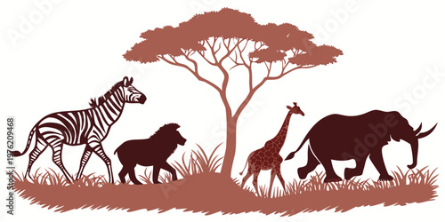 African wildlife silhouette illustration with zebra lion giraffe and elephant walking in the savannah grasslands wildlife silhouette savannah elephant wilderness national