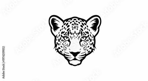 Stylized black and white leopard head graphic