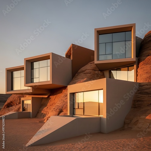 Modern Desert Architecture - Cube-Shaped Homes Blending with Arid Landscape.
