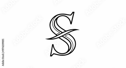 Stylized black and white letter S with intersecting curves and outline
