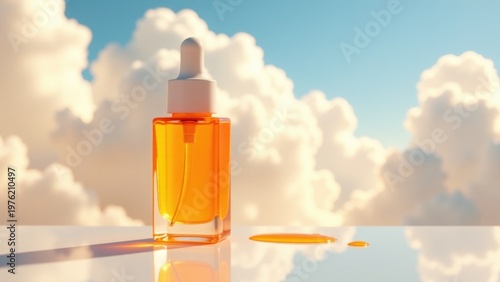 A clear glass or plastic bottle filled with liquid sits on a table, suitable for use in illustrations about household items, science experiments, or everyday life