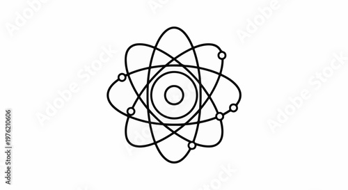 Stylized atomic structure with orbiting electrons