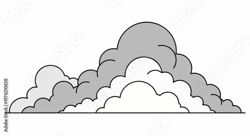 Stylized cartoon clouds in varying shades of gray and white