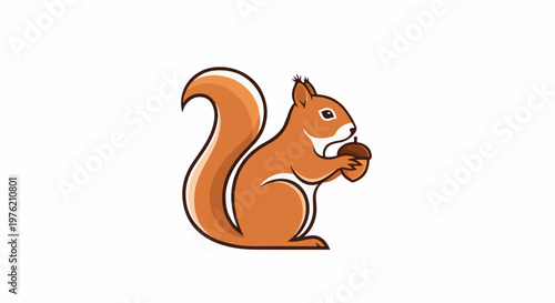 Stylized cartoon squirrel holding an acorn, isolated on white