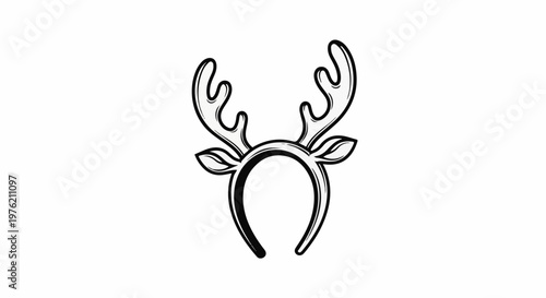 Stylized black and white outline drawing of reindeer antlers on a headband
