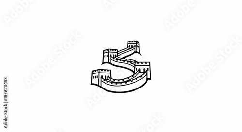 Stylized black and white illustration of a section of the Great Wall