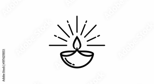 Stylized diya with radiating lines, a symbol of light and warmth