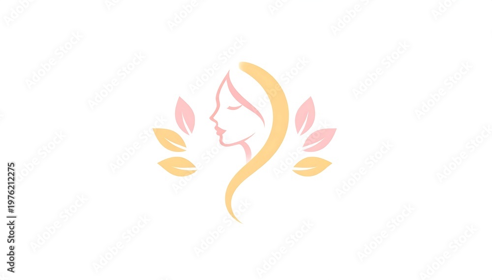Fototapeta premium Silhouette of a woman with long hair and leaves, minimalist design