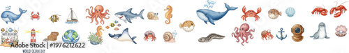 Various Aquatic Species Graphic Element Set