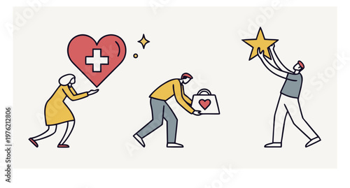 Aid and support flat icon set, vector illustration ..
