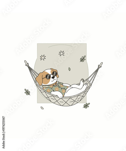 cute dog napping in hammock with stars vector illustration