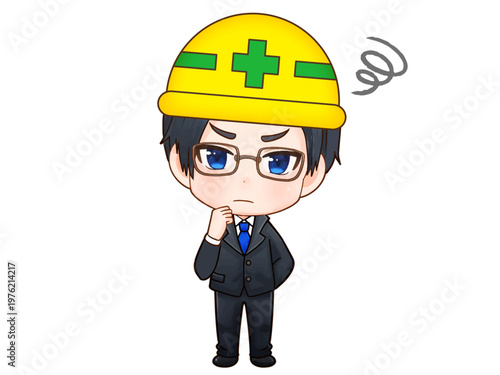 ヘルメット姿の建設会社の社員のちびキャライラスト素材2