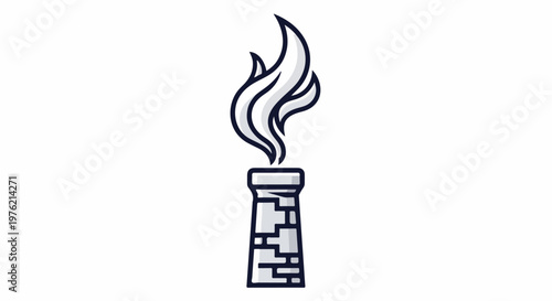 Stylized illustration of a lit torch with stylized flames and a stone-like structure