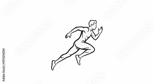 Stylized illustration of a man in mid-stride, running forward with speed and determination