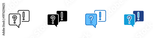 Question Alert Multiple Style Icon Design Vector - Speech bubbles with question and exclamation marks representing inquiry handling, issue reporting, and problem notification