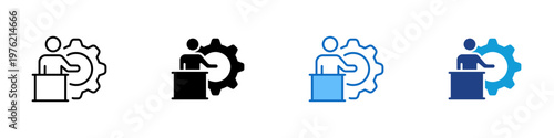 Workflow Management Multiple Style Icon Design Vector - Person with gear representing process management, task automation, and operational workflow control