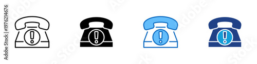 Call Alert Multiple Style Icon Design Vector - Telephone with exclamation mark representing incoming issue call, urgent support request, and hotline notification