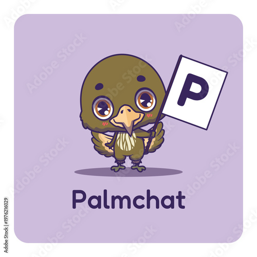 Cute palmchat holding flag with letter P for fun educational purposes, illustrations