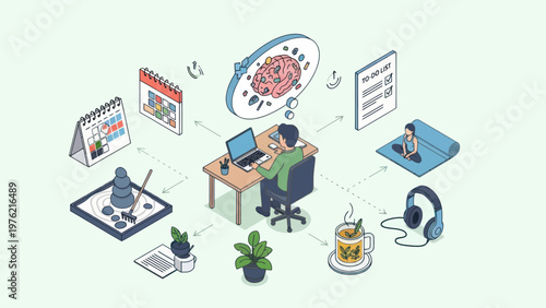 Businessman Working on Computer Desk.