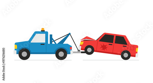 Tow truck towing red car.