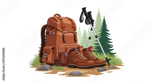 Brown Hiking Backpack and Boots.