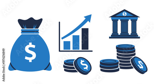 Money bag with dollar coins stack.