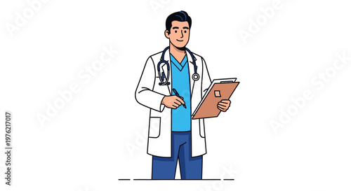 Male doctor holding medical clipboard.