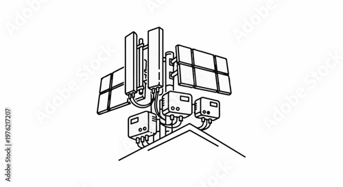 Communication tower with solar panels mounted on a roof