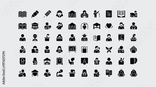 Set of 60 Black Education and Learning Vector Icons