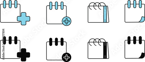 Calendar Schedule Icons Set Planner Date Event Reminder UI Vector Notebook Page Add Calendar Interface Time Management Symbol Collection